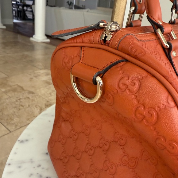 Gucci GG Supreme Monogram Orange Leather Boston Bag - Picture 3 of 13
